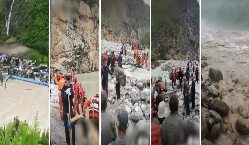 पहिरोले थुनिएको तिब्बततर्फको रोङसी खोलाको पानीको निकास खोलीयो