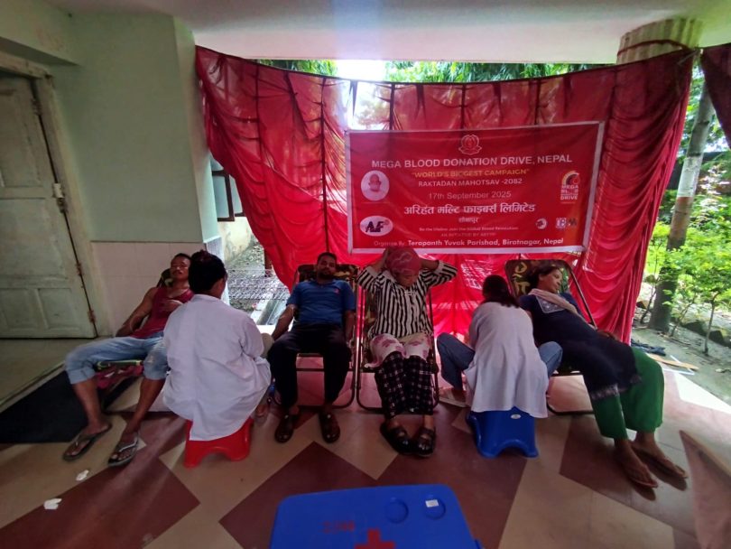 अरिहन्त मल्टीफाइवर्सका श्रमिकद्वारा रक्तदान  २ सय ११  पिन्ट रगत संकलन